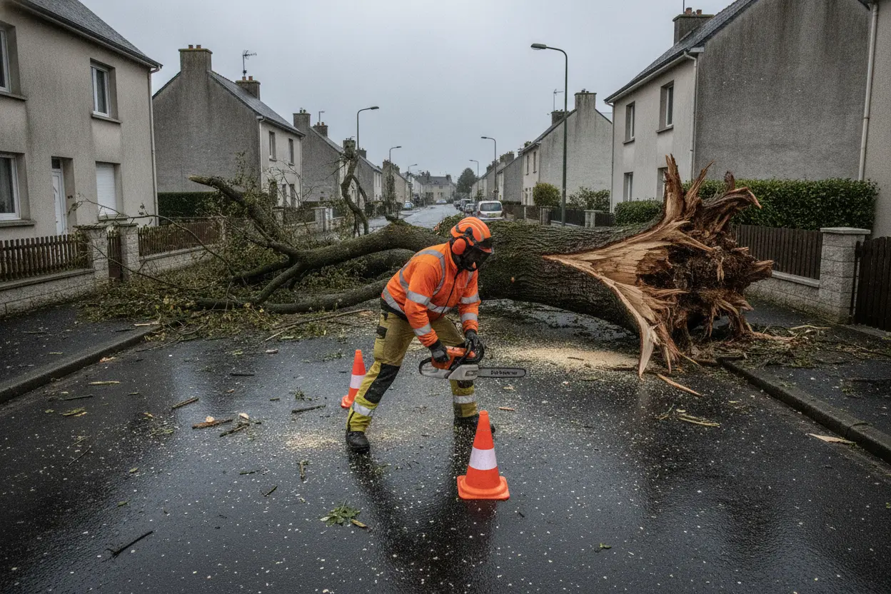 Intervention urgente sur arbre tombé après tempête à Brest Métropole